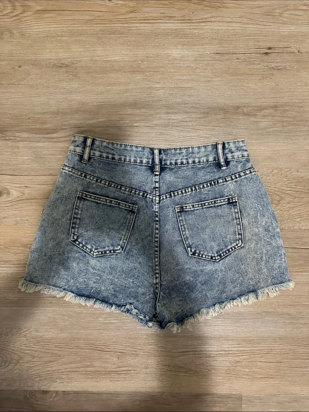 Rhinestone Fringe Distressed Denim Shorts - Blue